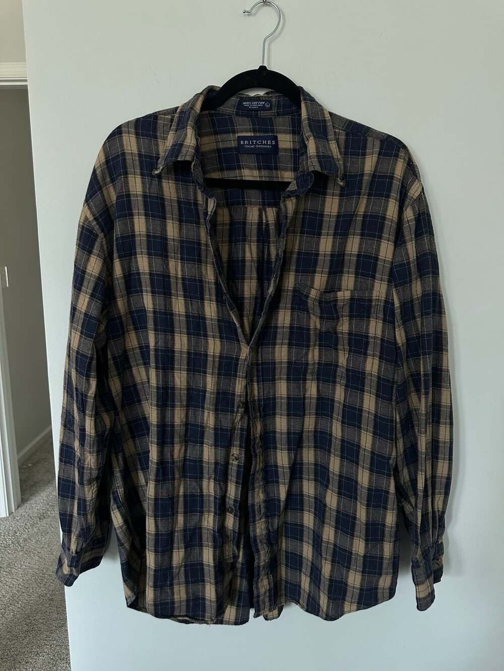 Britches Great Outdoors Mens Plaid Long Sleeve Button Down Flannel Shirt Blue Ta